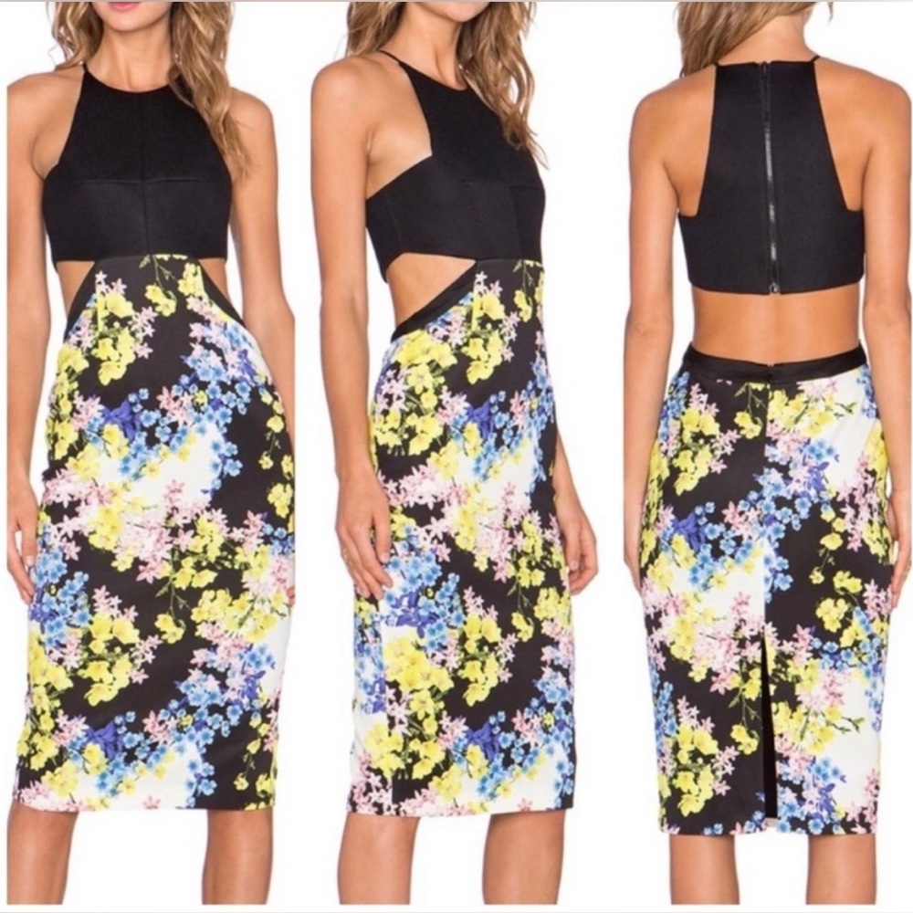 Elliatt Black Floral Cutout Midi Dress